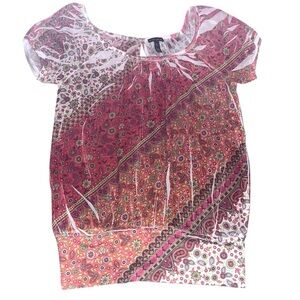 Fang Sheer BOHO Peasant Top Patchwork Ditsy Floral Sz L